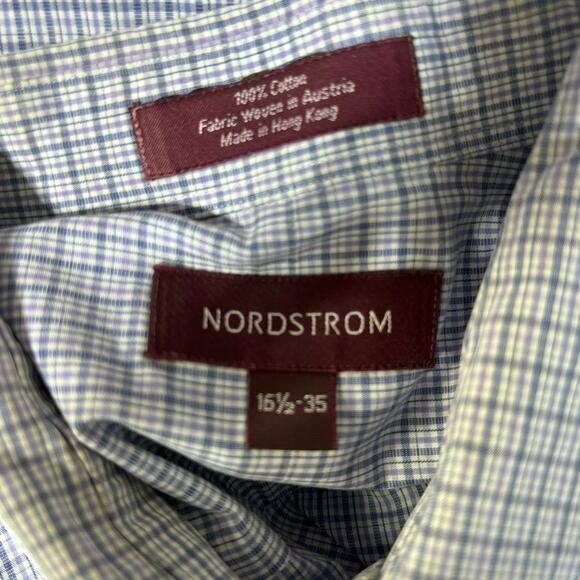 Nordstrom Blue Purple Plaid Collared Long Sleeve Button Up Shirt Size 16 1/2-35 - Picture 3 of 8